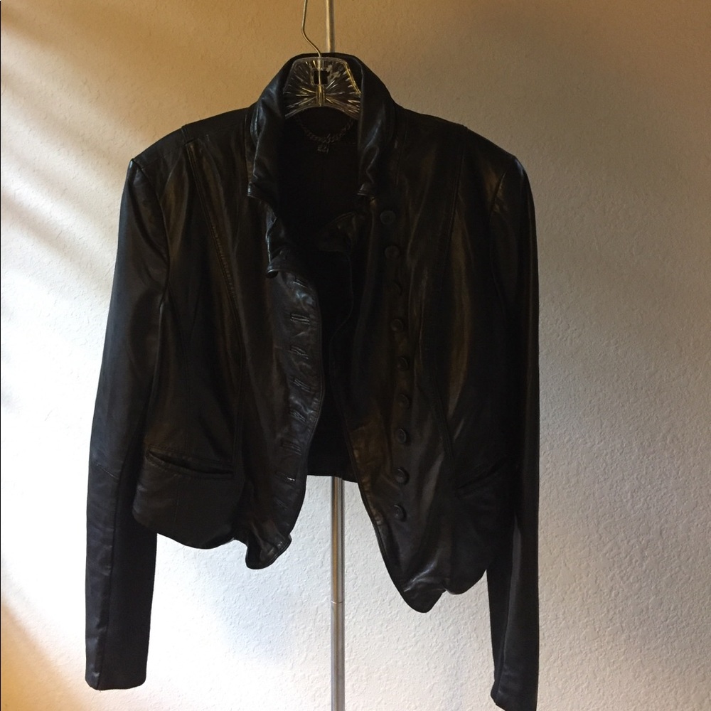 Muubaa Soft Black Leather Cropped and Fitted Jacket